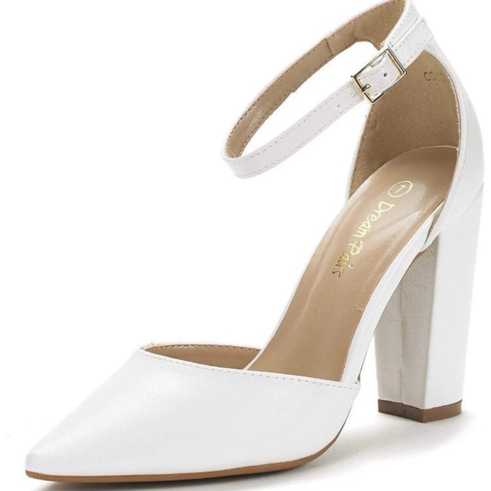 White 4inch block heels